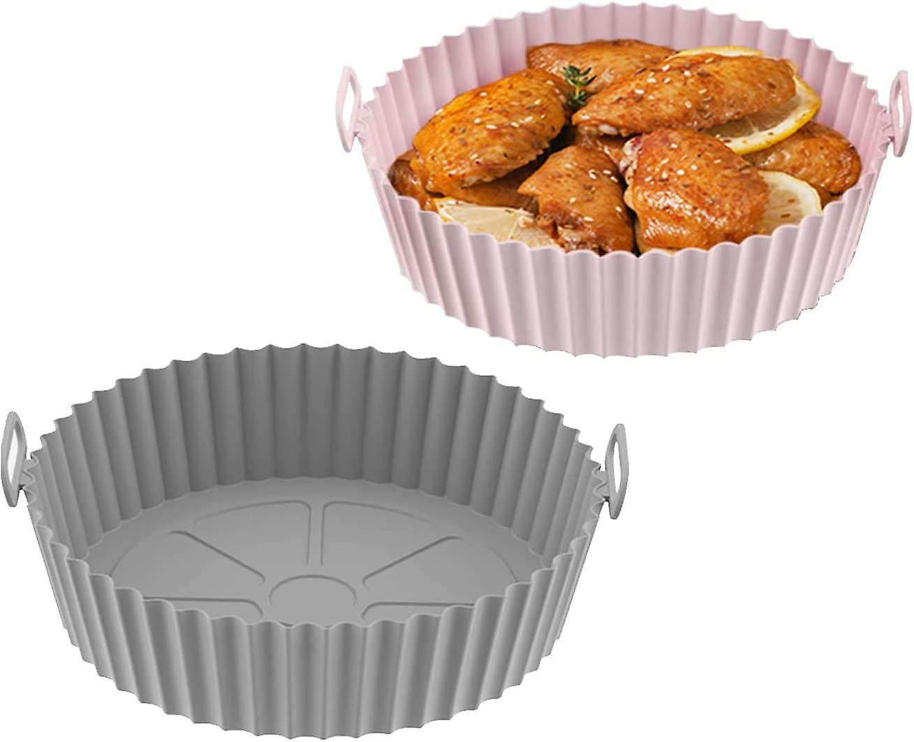 Air Fryer Liner Silicone, 2 Pieces Air Fryer Silicone Pot, Air Fryer Accessory, Round Silicone Liners for Air Fryer, Reusable for Airfryer Microwave C