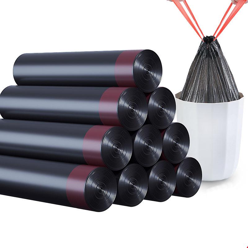 Self Closing Drawstring Bag Garbage Bags Black Fit for Office Kitchen