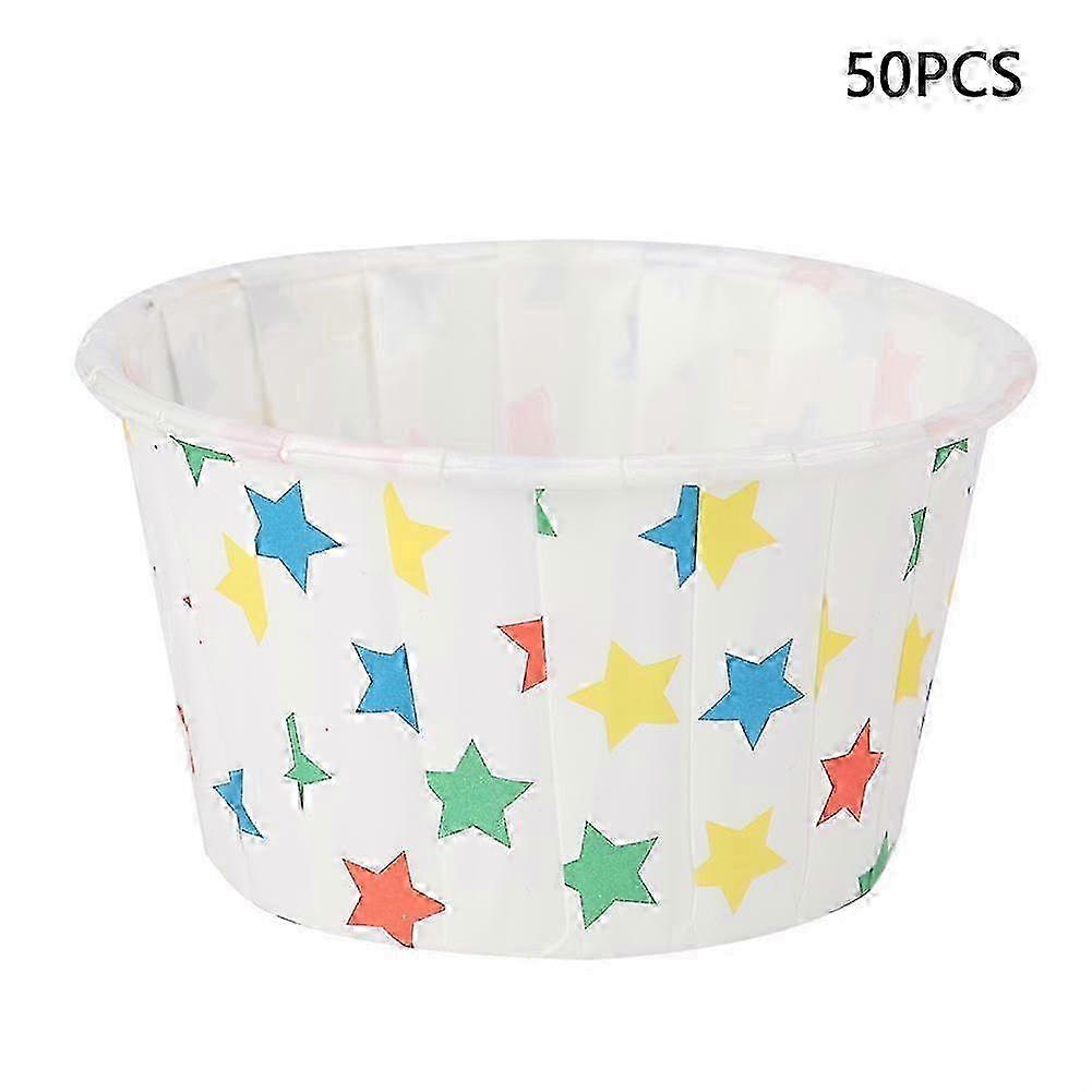 50stk Mini Cupcake Liners Papir rund kage Bagekopper Muffin Cases Home Party Bryllup (stjerne)