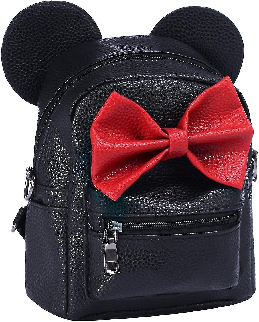 Girls Cartoon Pu Leather Mouse Ears Bow Backpack Mini Bow Backpack (negro)