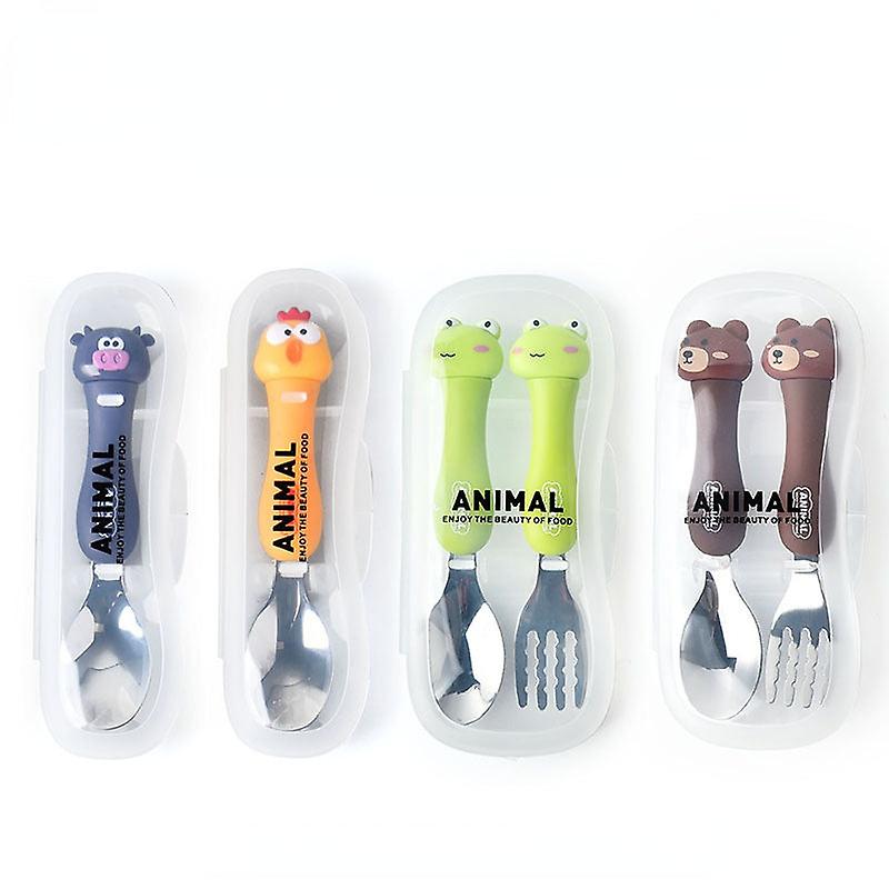 304 Stainless Steel Flatware Sets Portable Children's Tableware Cartoon Animal Spork 2pcs Suit
