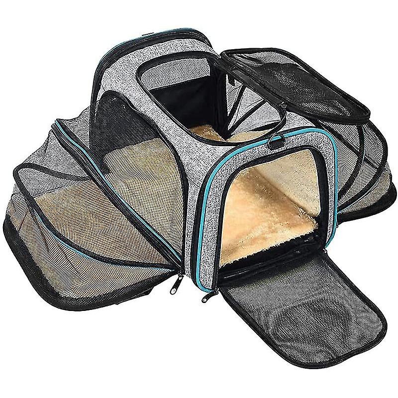 Pet Carrier Airline Approved, Expandable Foldable Soft-sided Dog Carrier, 3 Open Doors, Reflective T