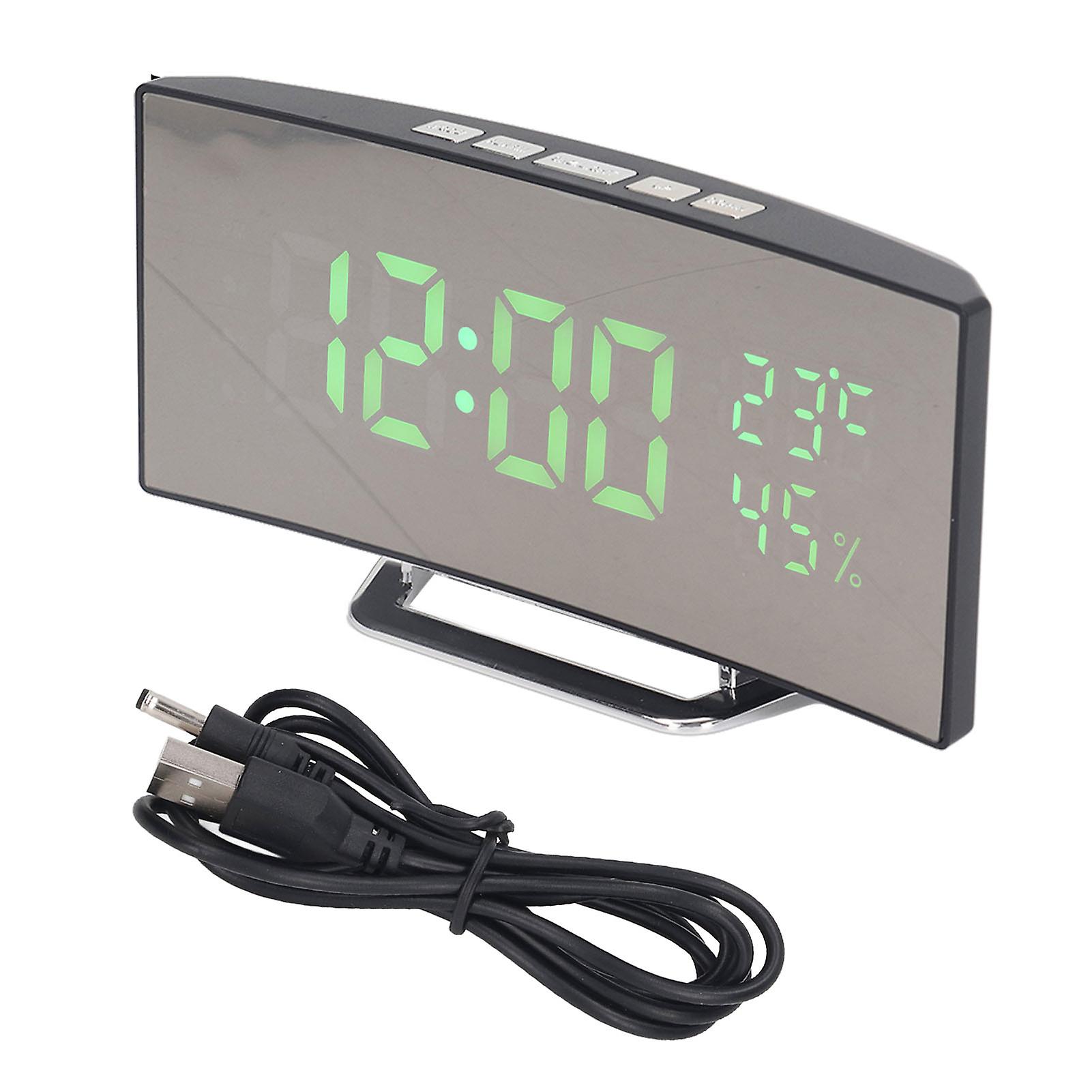 Green LED Digital Clock - 3 Brightness Levels, Snooze, USB Battery, Temp & Humidity