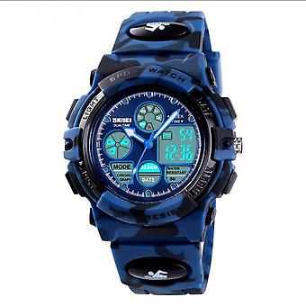 SUJI Boys Girls Waterproof Outdoor Watch, Camouflage PU Strap Kids Watch, Electronic Analog Quartz Watch with Alarm Stopwatch(Navy blue)
