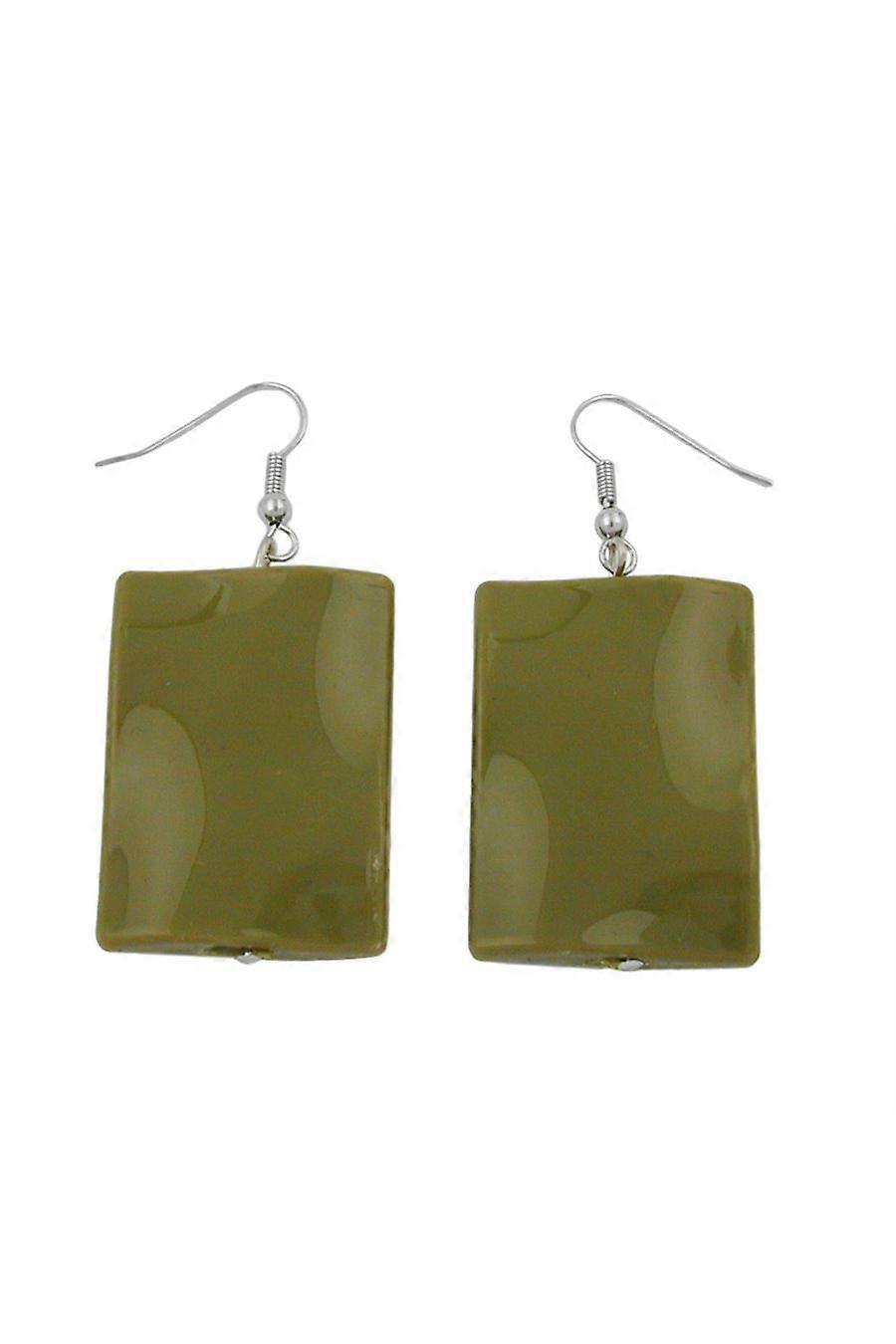 Hook Earrings Pillow Bead Shaped Green Olive - Gl02493