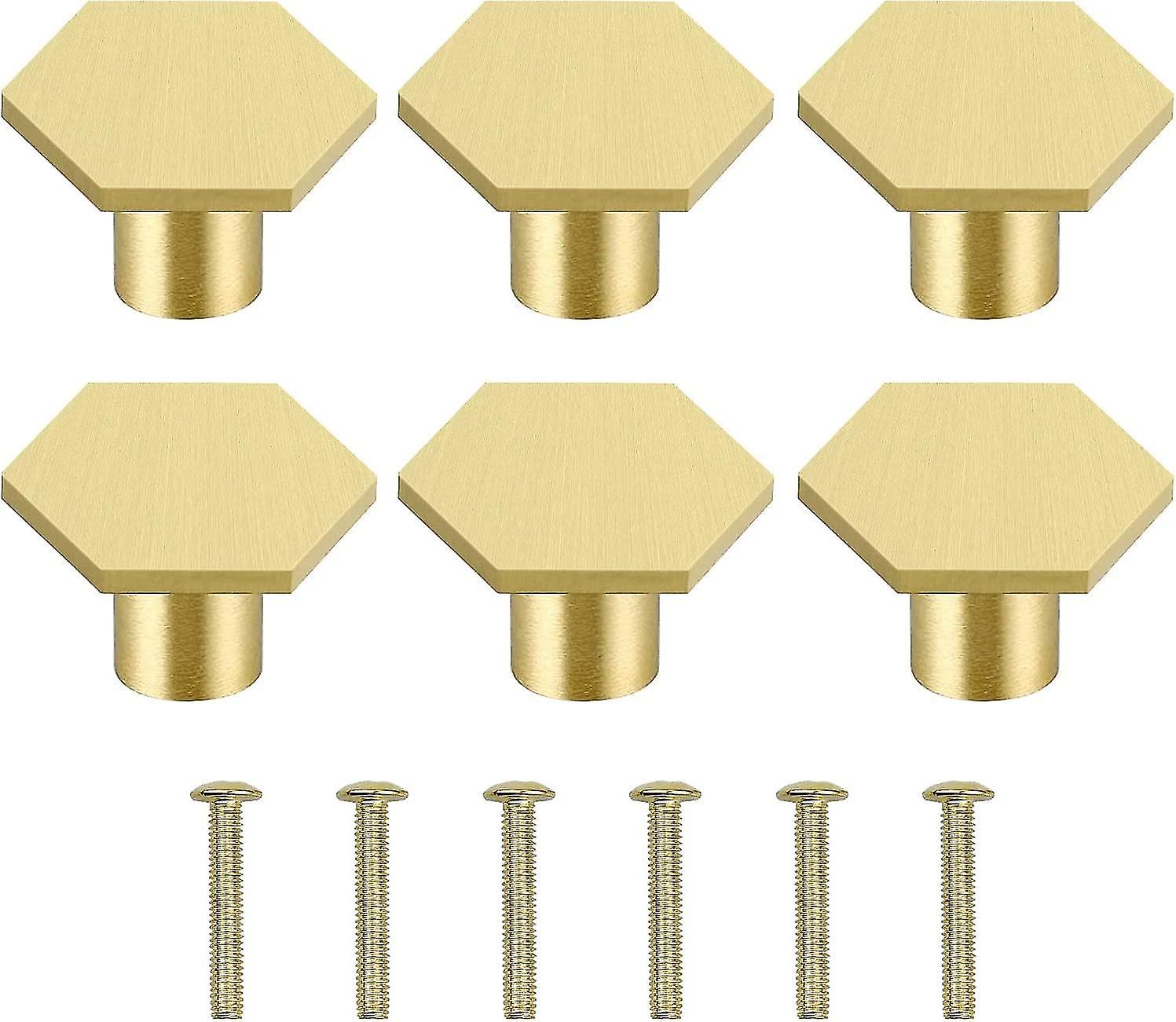 Furniture Knobs And Handles,6pcs Solid Brass Door Handle Hexagonal Door Knobs With Screws Accessory For Kitchen Living Room Bedroom