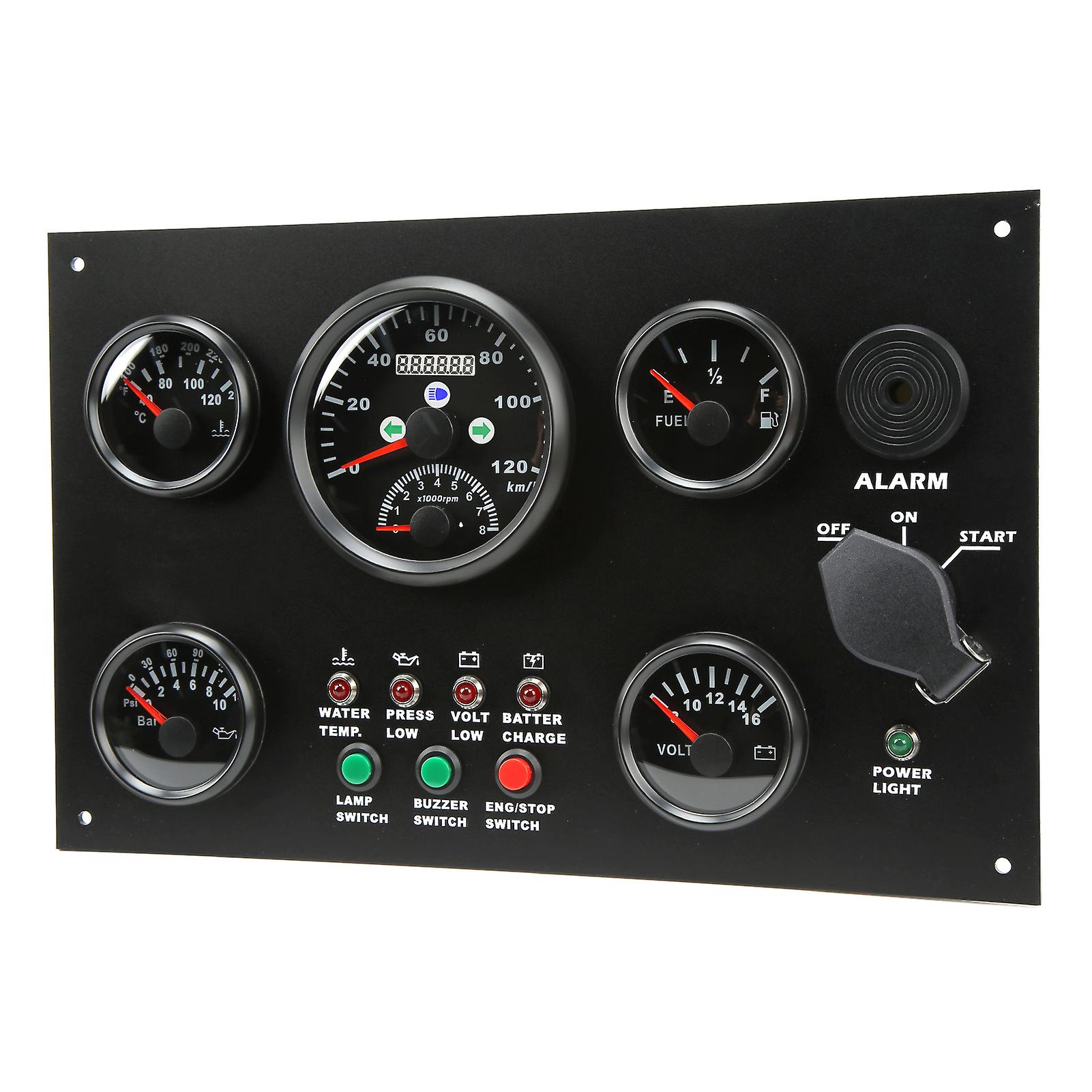 5 Gauge Cluster Set Speedometer Fuel Level Water Temperature Oil Pressure Meter Voltmeter Boat Instrument Panel 