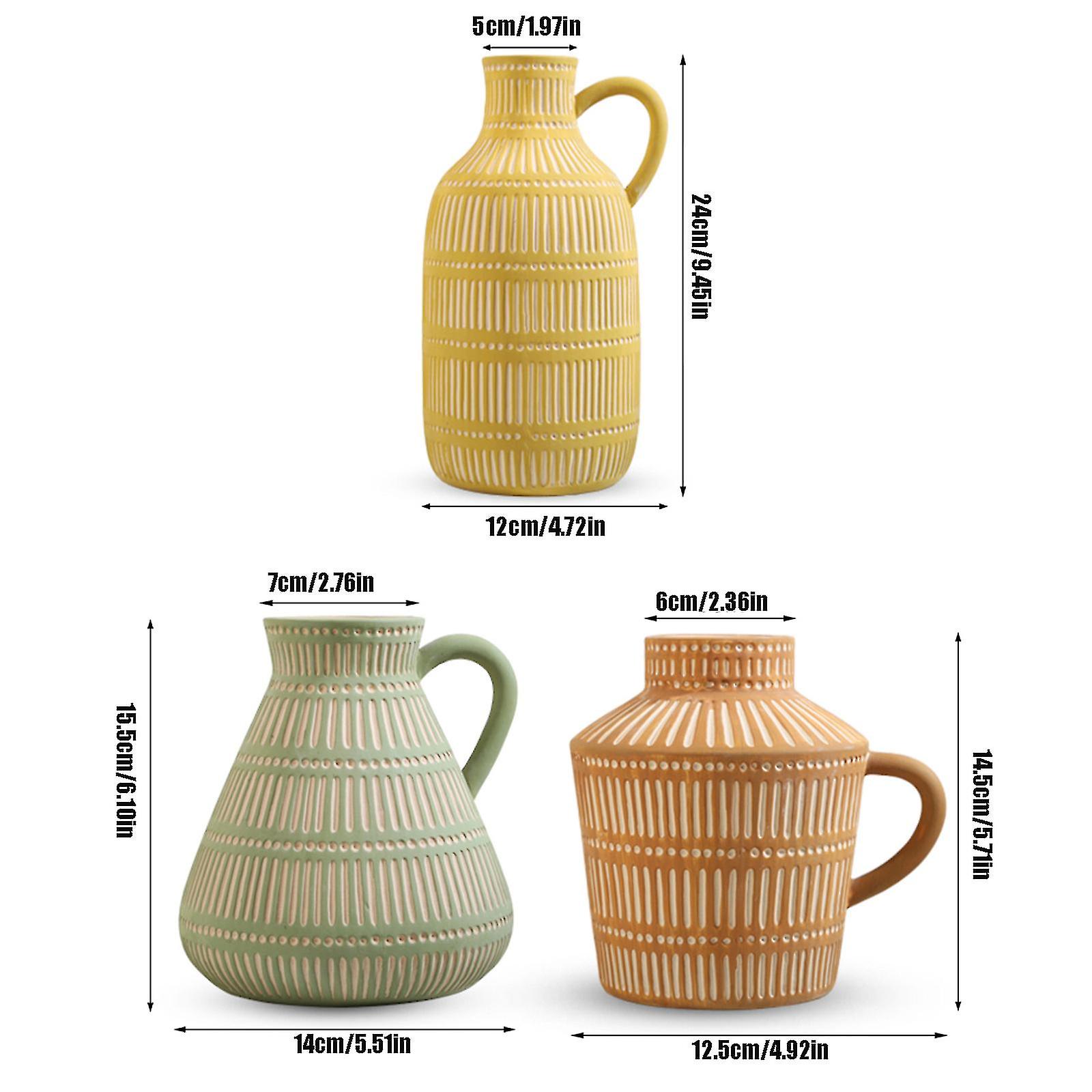 Creative Ceramic Flower Vase With Handle Nordic Table Ornaments Multicolor Stripes Design Durable Home Decor