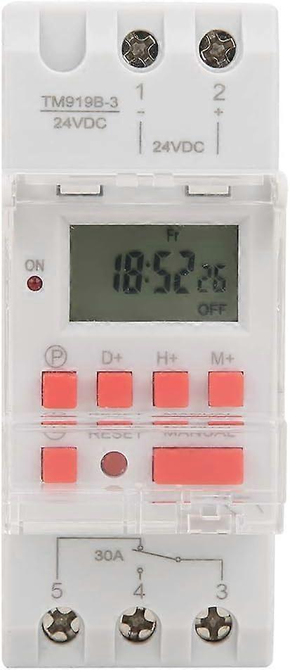 DC 24V Timer, 30A Weekly 12/24 Hours, Programmable Timer, 16 On/Off Per Day, LCD Electronic Digital Control, Time Relay with Waterproof Cover