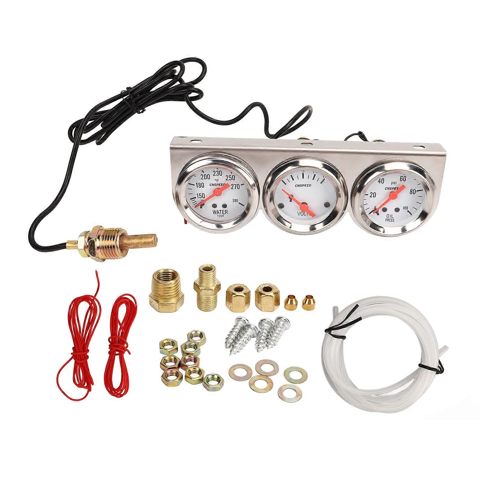 52mm sada trojitých meracích prístrojov do auta s bielym ciferníkom, voltmeter na tlak oleja a teplotu vody, autometer so senzorom