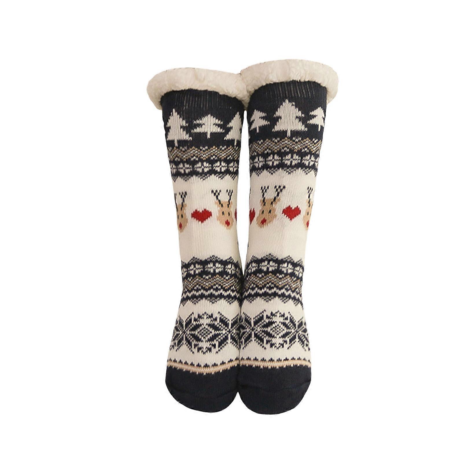 1 Pair Winter Floor Socks Thickened Fuzzy Plush Warmth Retention Christmas Elk Snowflake Print Leg Warmer Silicone Bottom Fall Winter Floor Socks Holi