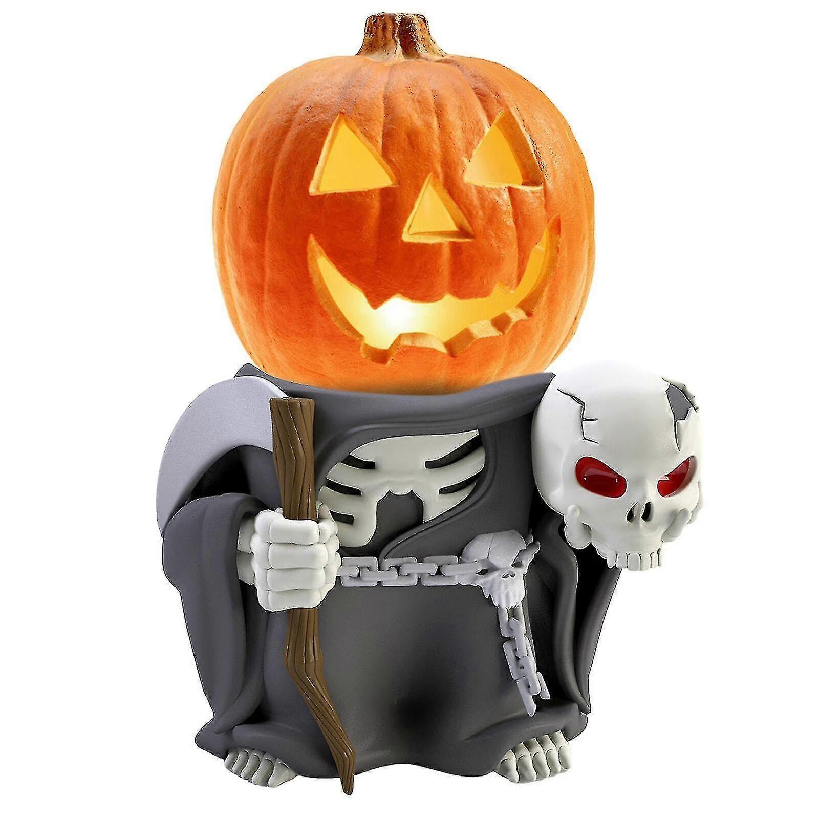 Yaju Halloween Glowing Resin Pumpkin Knight Statue Party Decoration Garden Ornament. (orange+black)(1pcs)