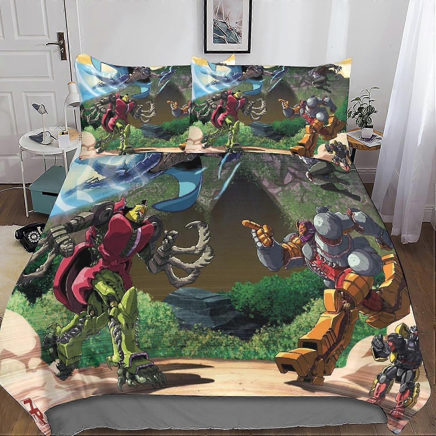 Beastwars Maximal Sängkläder Set Påslakan med örngott 3D-tryckta mikrofibersängkläder, för vuxna Barnflickor med dragkedja 3 st dubbel