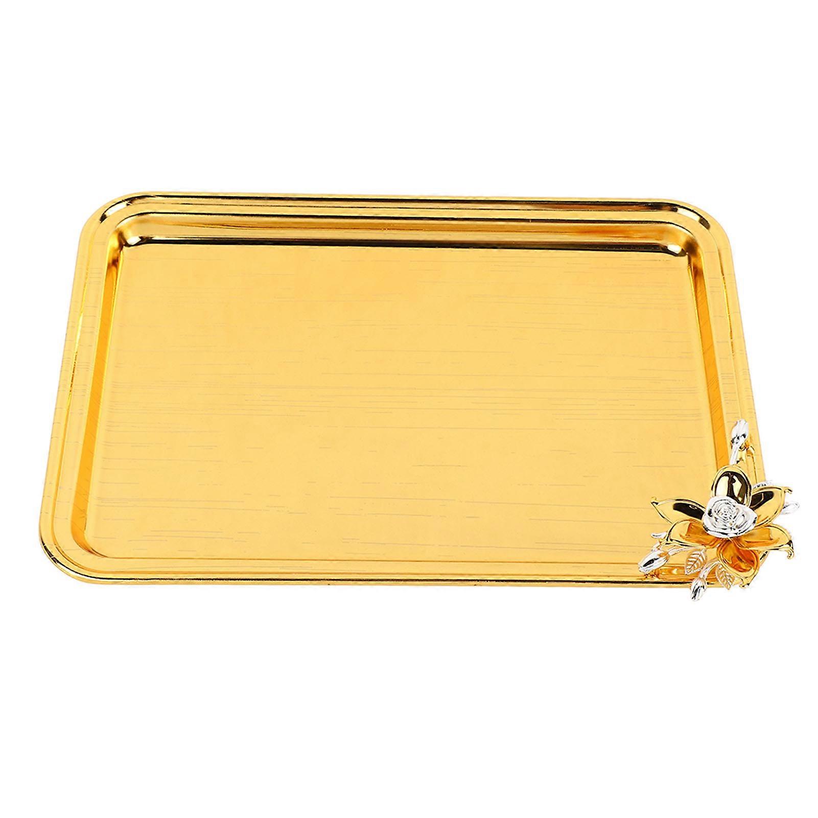 テーブルサービングトレイヨーロピアンスタイルライトラグジュアリー装飾長方形フードサービストレイリビングルーム用花の装飾付きKTVホテルゴールドL