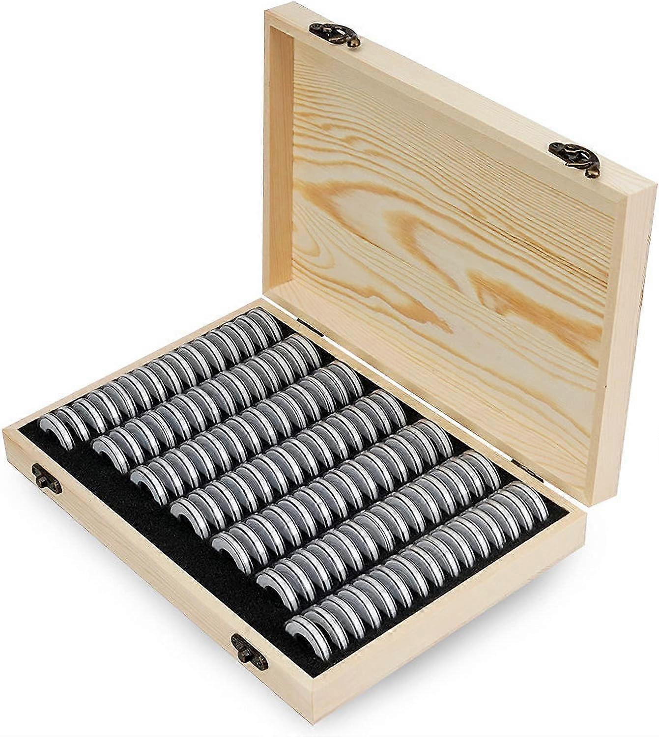 Wooden Coin Capsules Holder, Coin Storage Box Coin Collection with Foam Gasket for Coin Collection Supplies, Coin Collector Display Commemorative Coin