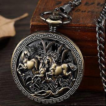 watch skeleton body chain running horse pocket engraved mechanical