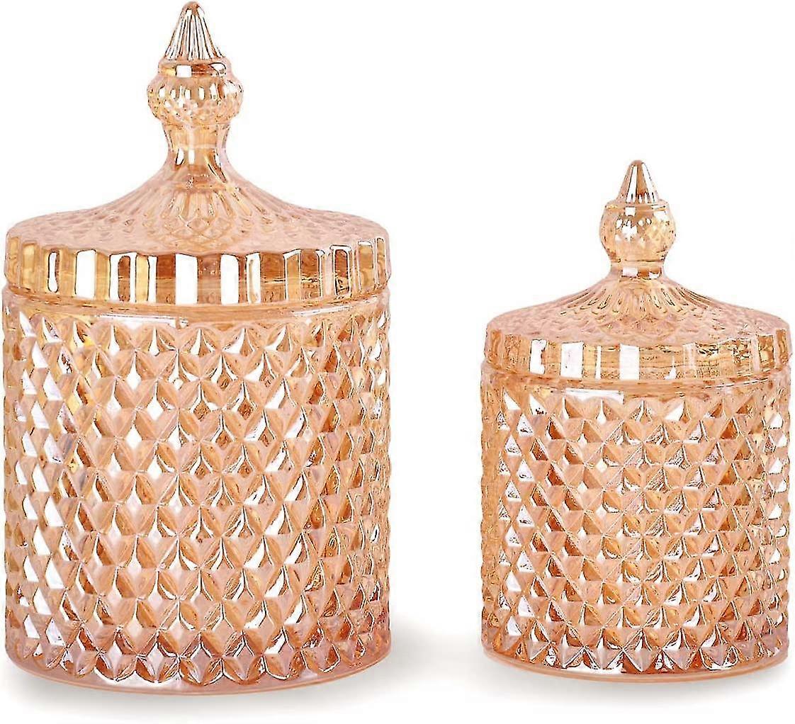 مجموعة من 2 الجرار الزجاجية الحمام مع غطاء لمسحات القطن البني