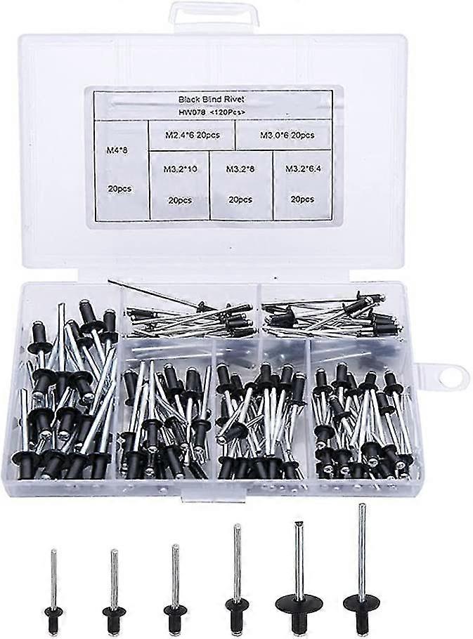 120 Pezzi Rivetto Nero Rivetto Pop Rivetto Alluminio Rivetti Ciechi Rivetti Flangia In Alluminio Rivetti Testa Grande Rivetti Nero Pop Per Mobili Kit Di Corrispondenza M2.4 M3.0