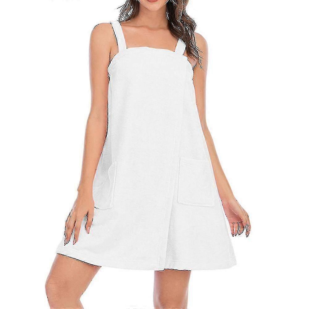 Bad/dusch för kvinnor Wrap Handduk Klänning Med Remmar Stängning Lätt Knälängd Kroppsomslag A