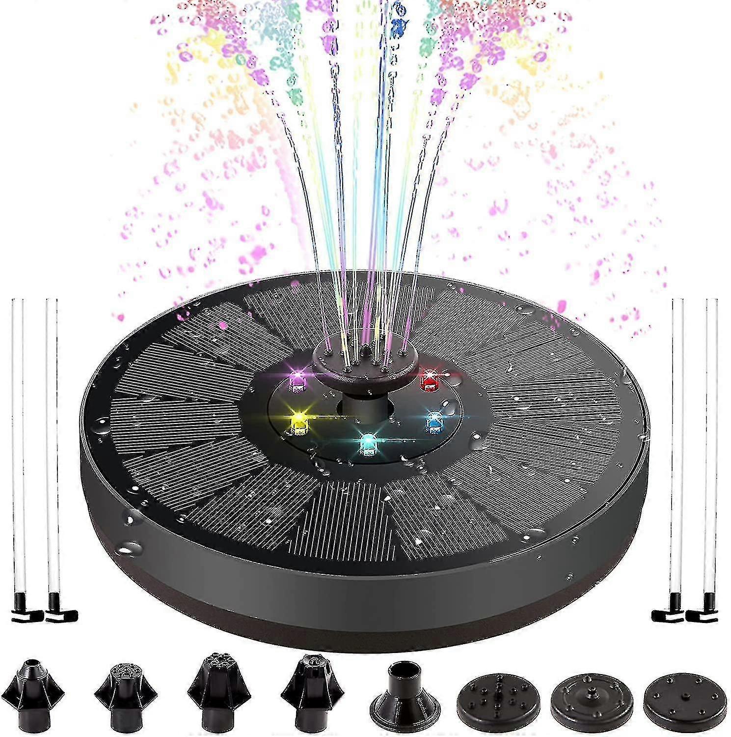 Solar Fountain Pump With Led Lights,3w Bird Bath Fountain With 900 Mah Storage Battery Backup