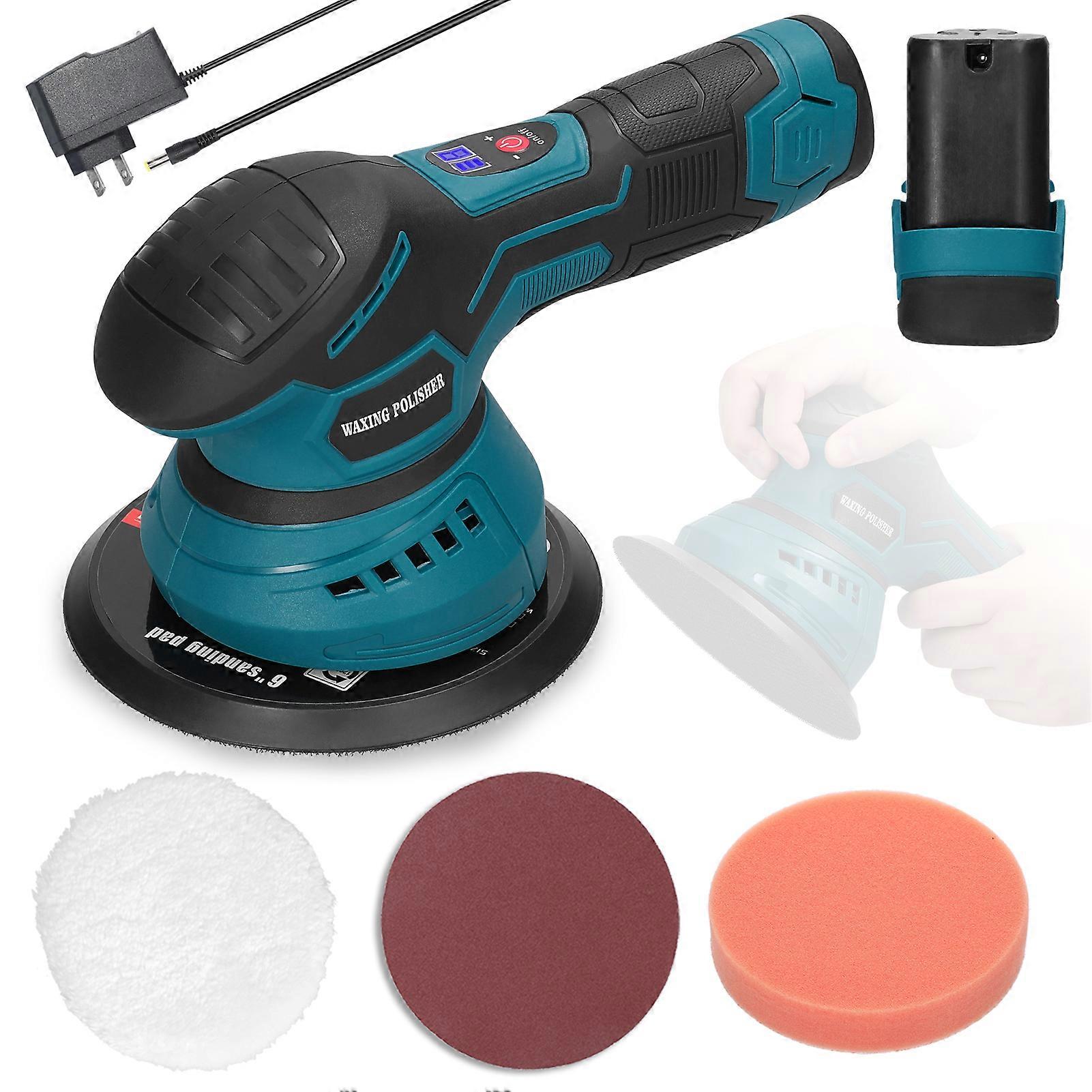 6inch Cordless Eccentric Car Polisher 8 Gears of Speeds Adjustable Electric Auto Polishing Machine Multifunctional Metal Waxing Wood Grinding Rust Rem