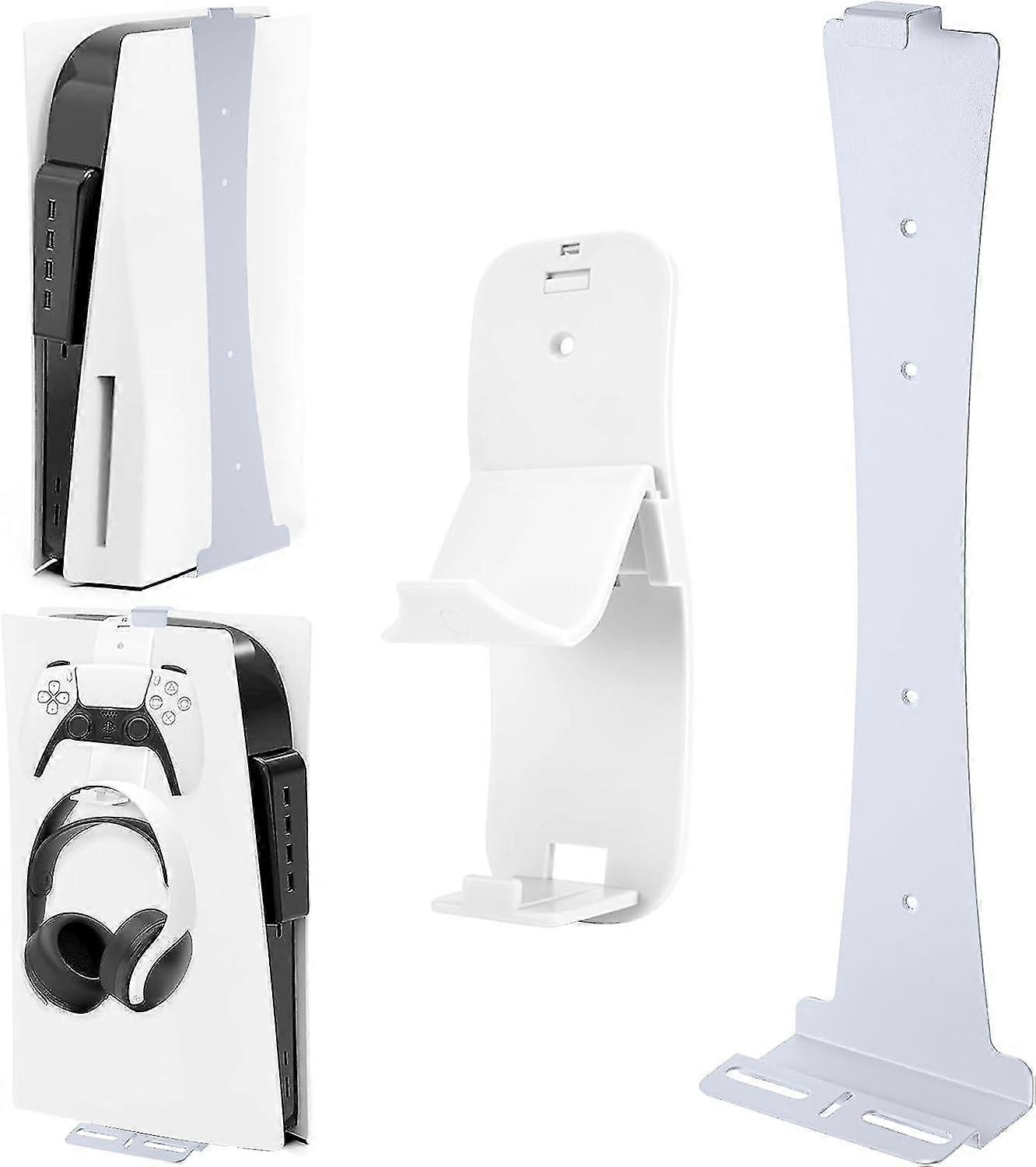 Auniq PS5 ウォール マウント ブラケット プレイステーション 5 用 (ディスクおよびデジタル版) 頑丈なスチール、コントローラー ホルダー & ヘッドフォン ハンガー付き ネジ スポンジ ホワイト