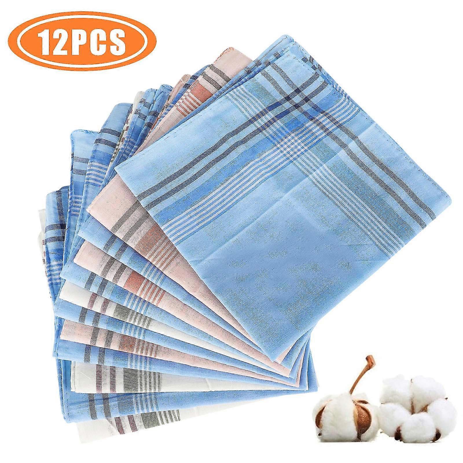 12pcs Handkerchiefs For Men Soft Cotton Pocket Square Men's Handkerchiefs Gift Set (assorted Random Color)