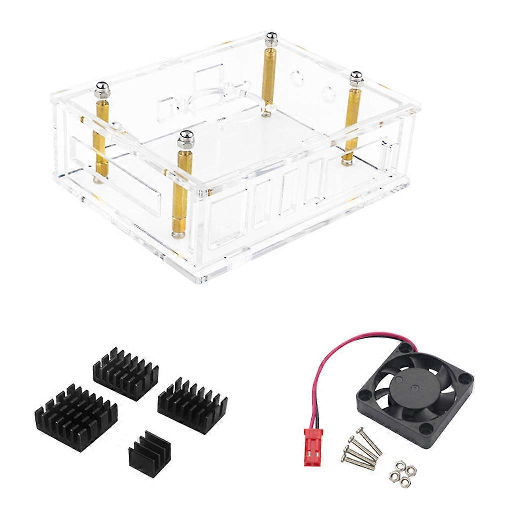 Soğutucu Kılıf - Orange Pi 5 Plus için Akrilik Kabuk + 4 Parça Alüminyum/Bakır - Soğutucu Opsiyonel Sessiz Soğutma Fanı Seti