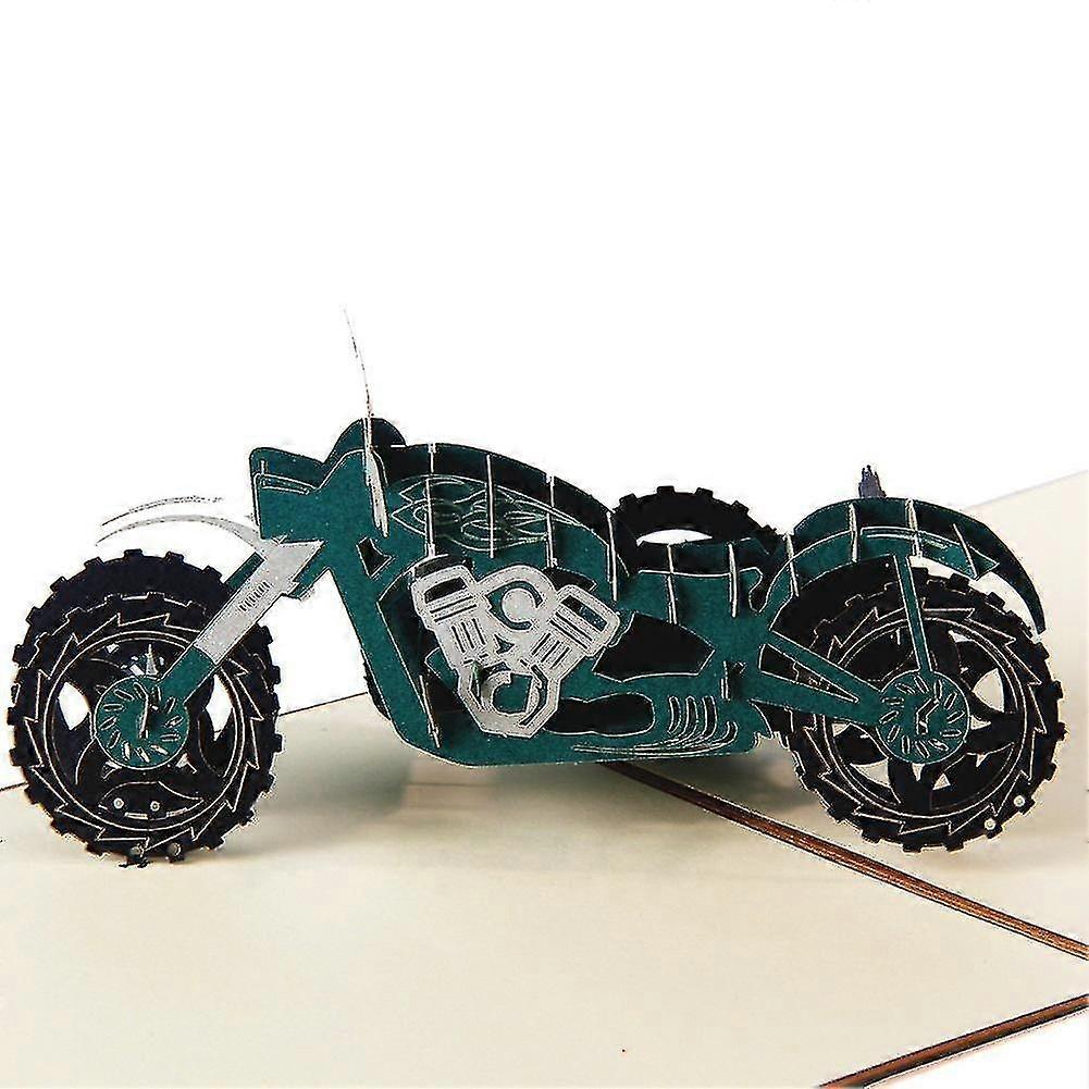 Creative Three-dimensional Motorcycle Greeting Card 1pc Green