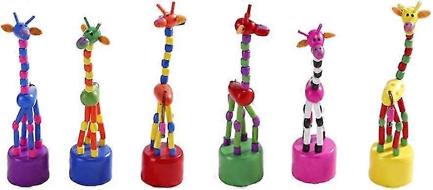 Giraffe Push Up Press Base Toy Chinese Traditional Thumb Puppet Rocking Wooden Toy 6pcs (mixed Color)
