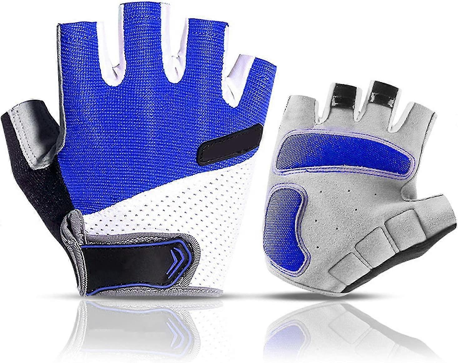 Gym cycling sports gloves, protective fingerless men's and women's hiking gloves (1 pair, blue)