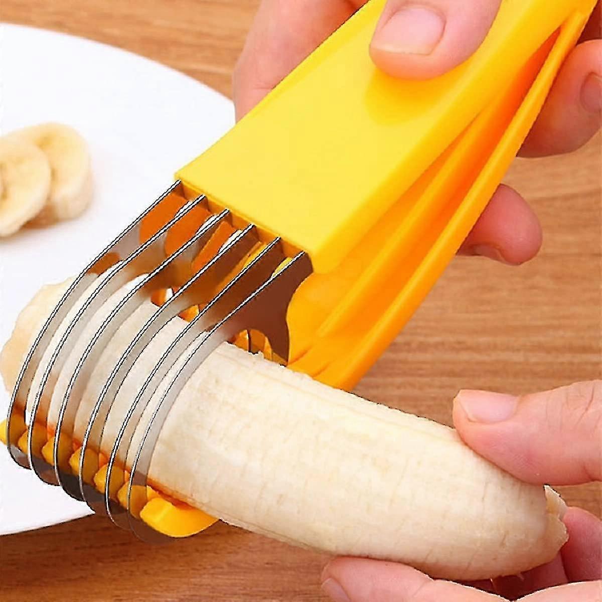 تقطيع الموز الفولاذ المقاوم للصدأ ، 3 قطع تقطيع الموز تقطيع متعددة الوظائف المحمولة سلطة فواكه مقشرة أداة مطبخ متينة للموز الخضار Cucum