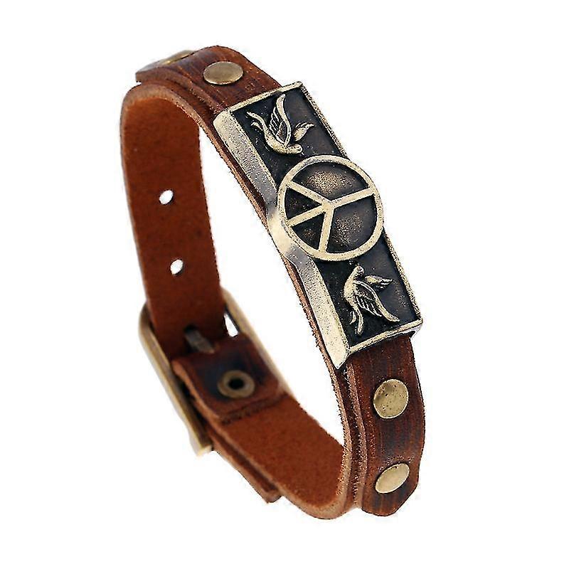 Peace Sign Adjustable Cowhide Bracelet