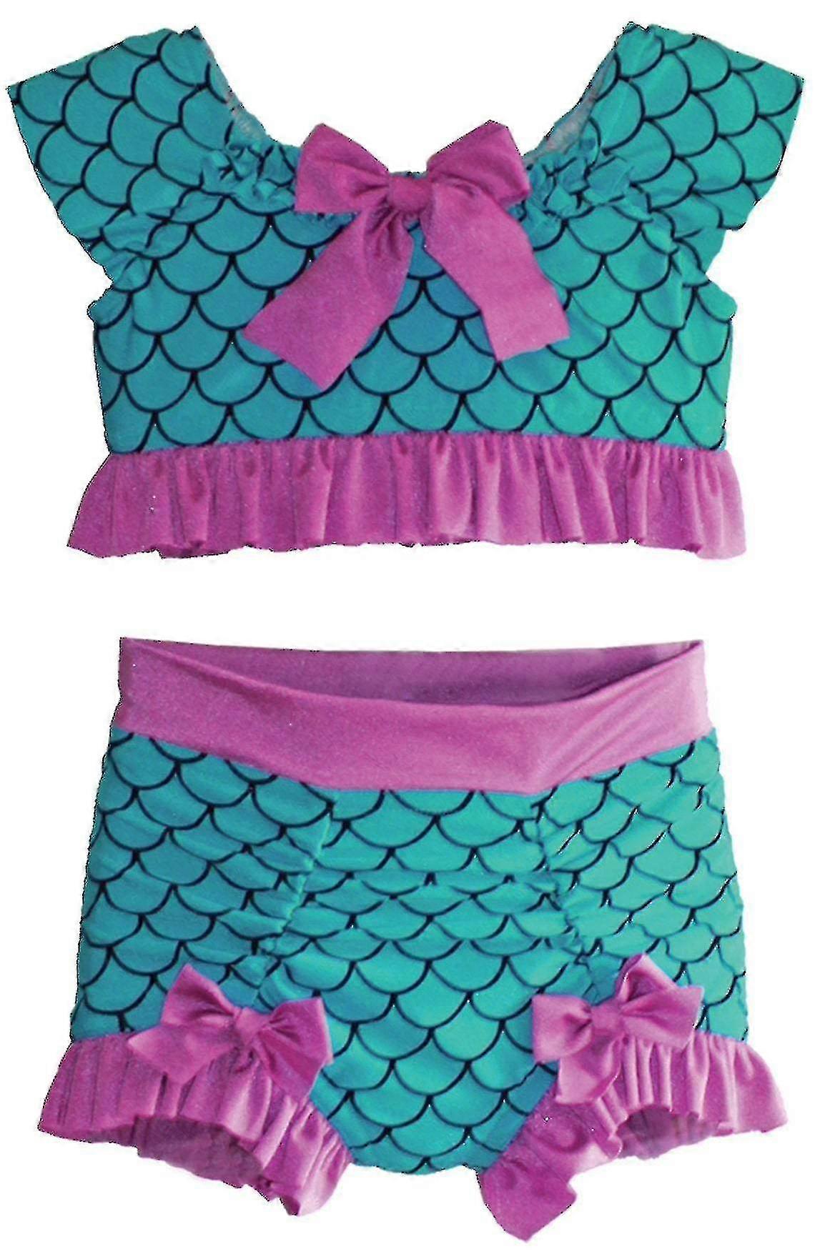 Barnens badkläder Söt tecknad sjöjungfru vågar Tryckt baddräkt Flickor Badkläder Set