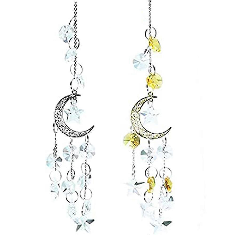 Suncatchers 2 κομμάτια Κρύσταλλα Suncatcher παράθυρο κρέμεται Rainbow Maker, φεγγάρι σχήμα Sun Catcher με κρύσταλλα μπάλα πρίσμα μενταγιόν στολίδι για το παράθυρο Hom