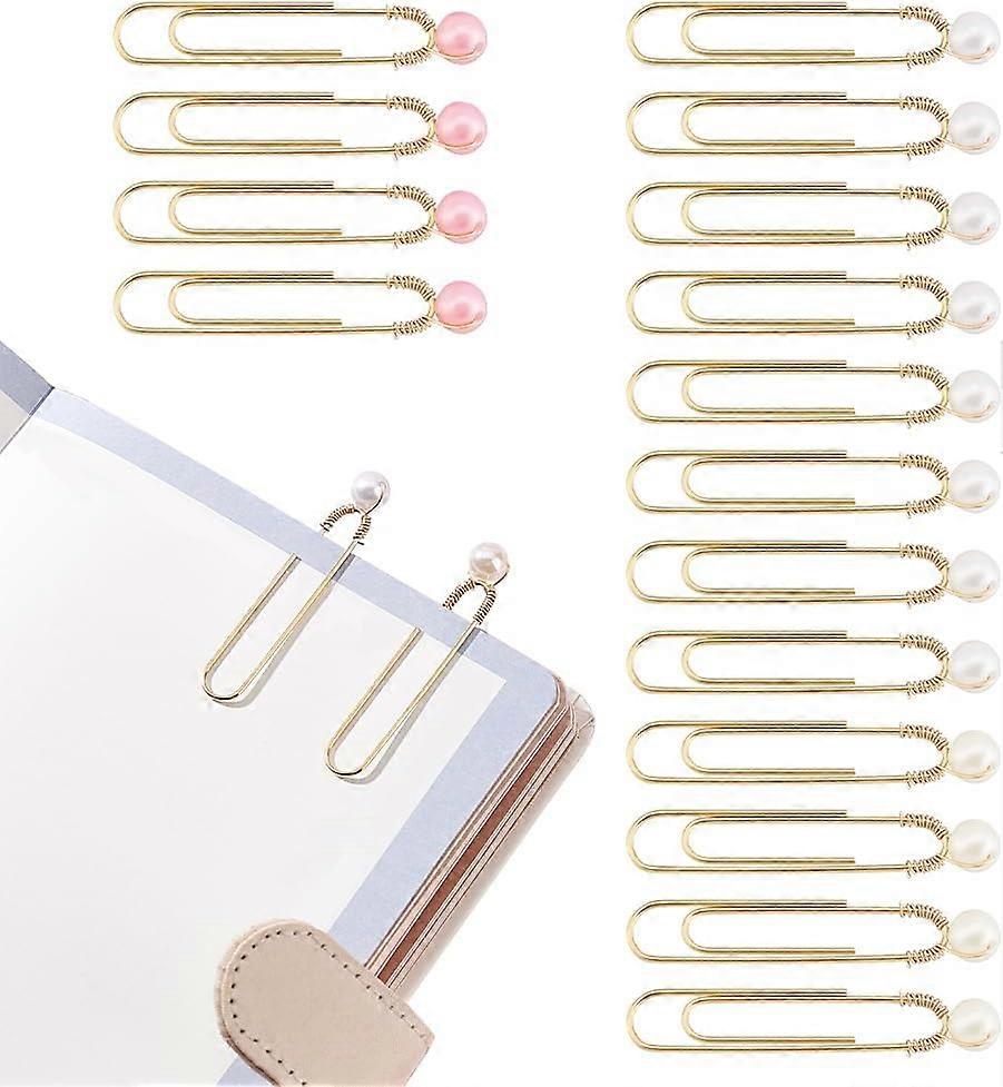16Pcs 4 Colors Bookmark Marking Clips Paper Clips Paperclip with Acrylic Pearl Bead Shape Design for Notebook Books Scrapbooks Office School