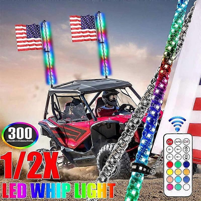 12V Motorcycle Car Lighted Spiral LED Whip 3/4FT Antenna wIth Flag 375 LED Flagpole Lamp with Remote Control for Jeep ATV UTV