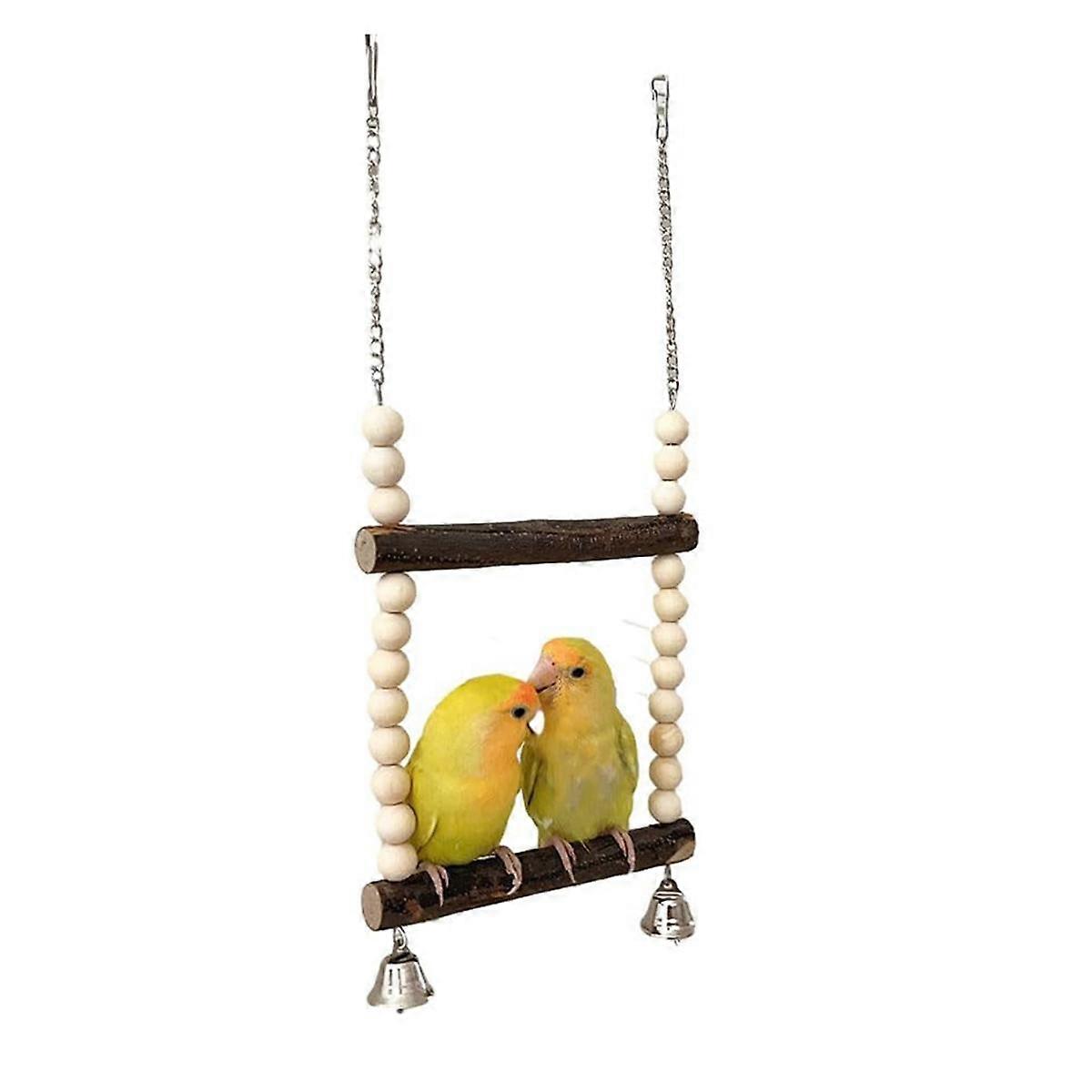 Bird Swing for Two Birds, Wooden Bird Swing with Bell Toy, Hanging Swing, Seat Swing for Small Birds and Parrots (15cm)
