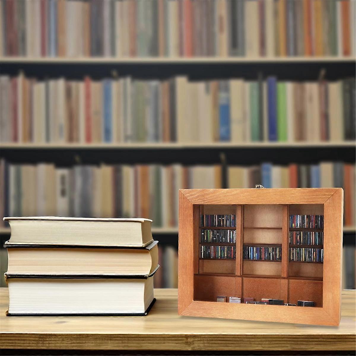 Relief Anxiety Bookshelf with 200Books Miniature Library Wooden Bookshelf Shake Your Anxiety A