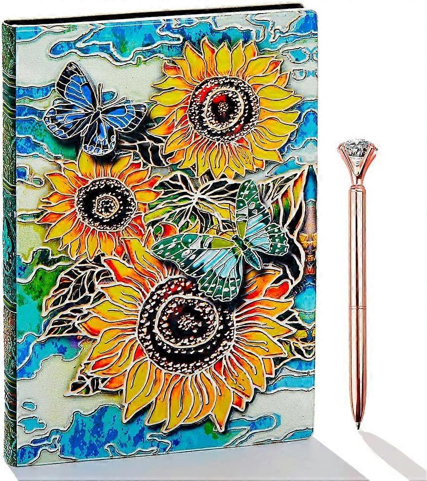 Sunflower Journal,Leather Writing Journal Notebook ,A5 Lined Journal,200Pages,Travel Diary& Notebooks to Write in,Gift for Women&Gril ( Multicolored)
