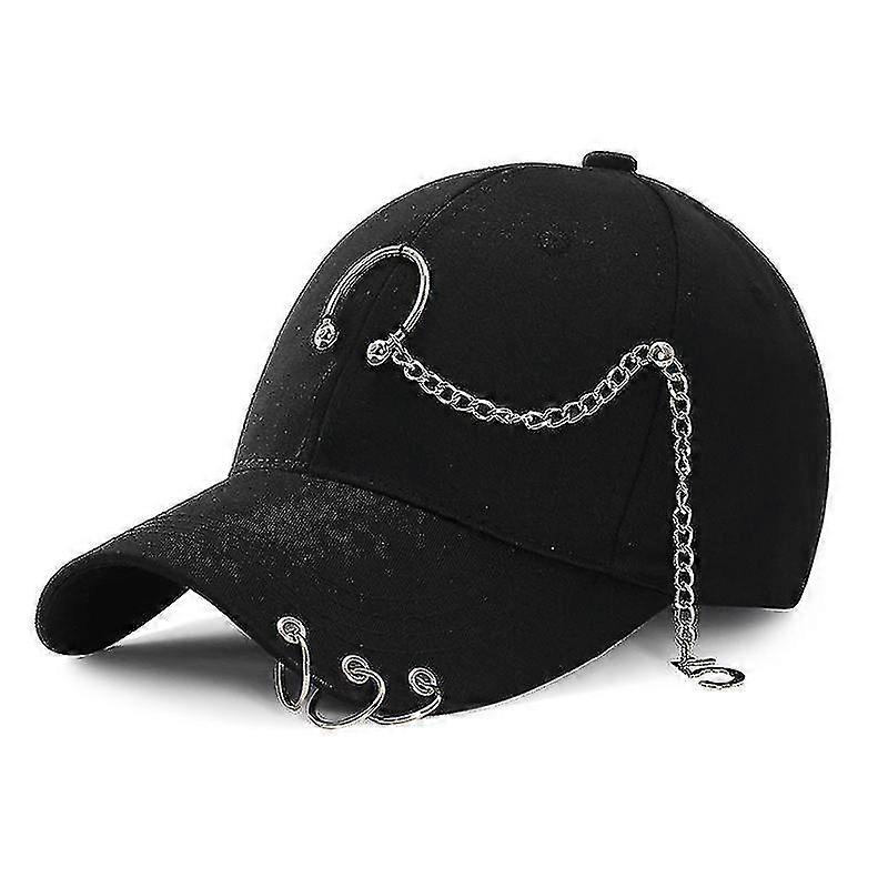 Creative Piercing Ring Baseball Cap Punk Hip Hop Snapback Caps Adjustable Unisex Breathable Solid Color Dad Hat