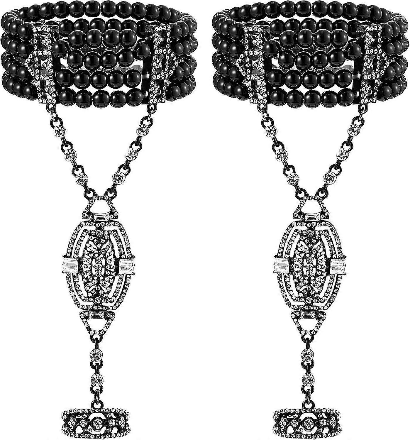 2 κομμάτια 1920s flapper βραχιόλι δαχτυλίδι σύνολο απομίμηση μαργαριτάρι κρύσταλλο βραχιόλι για τις γυναίκες