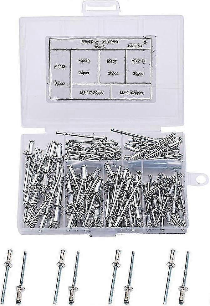 Blind Rivets, 120pcs Aluminum Alloy Rivet Aluminum Pop Rivets Dome Head Blind Rivets Round Head Open Rivets With Storage Box, Standard Rivets For Meta
