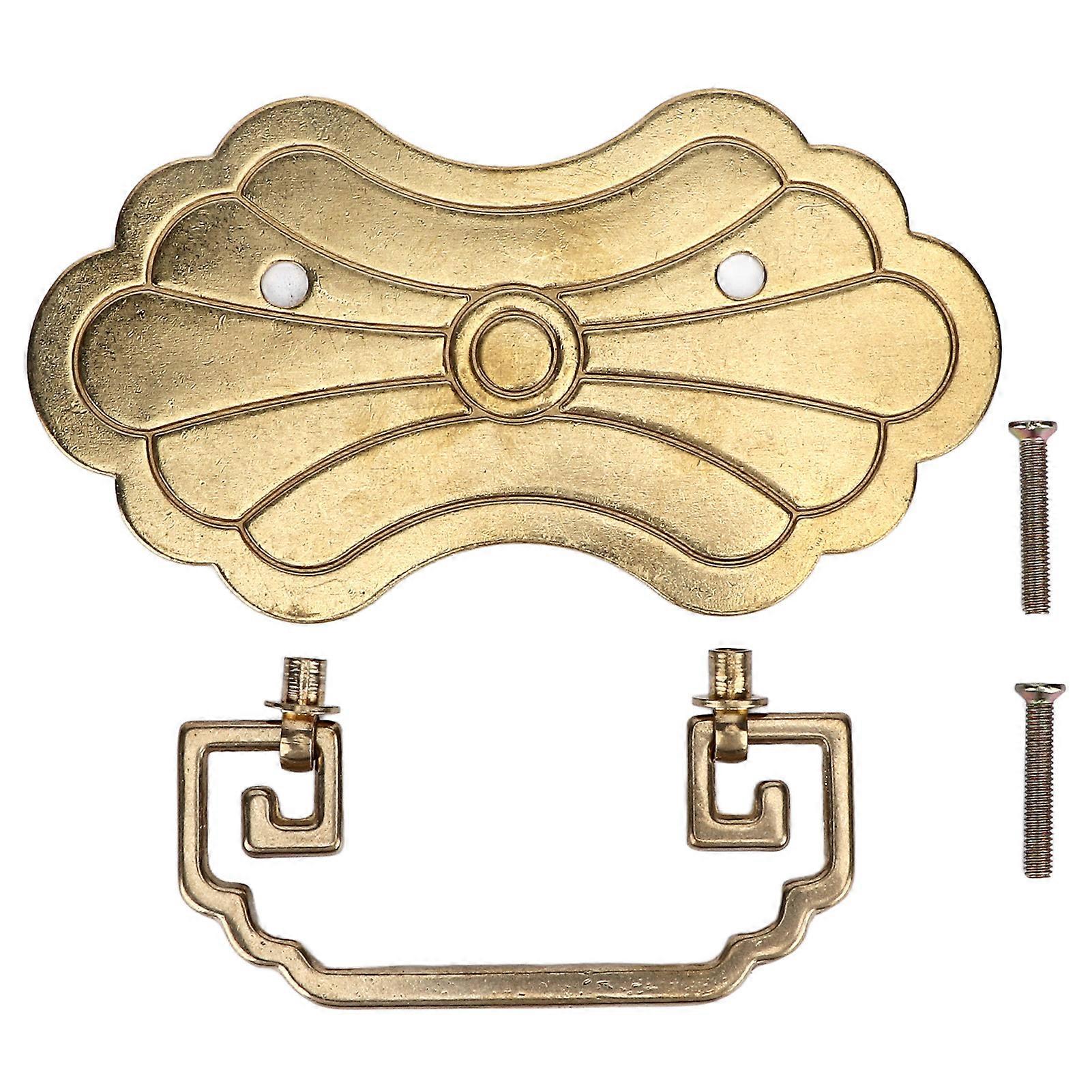 Antique Drawer Handle 12.8x7cm Wealth Blossoms Retro Chinese Style Brass Vintage Drawer Pulls with 2 Screws for Bookcase Brass