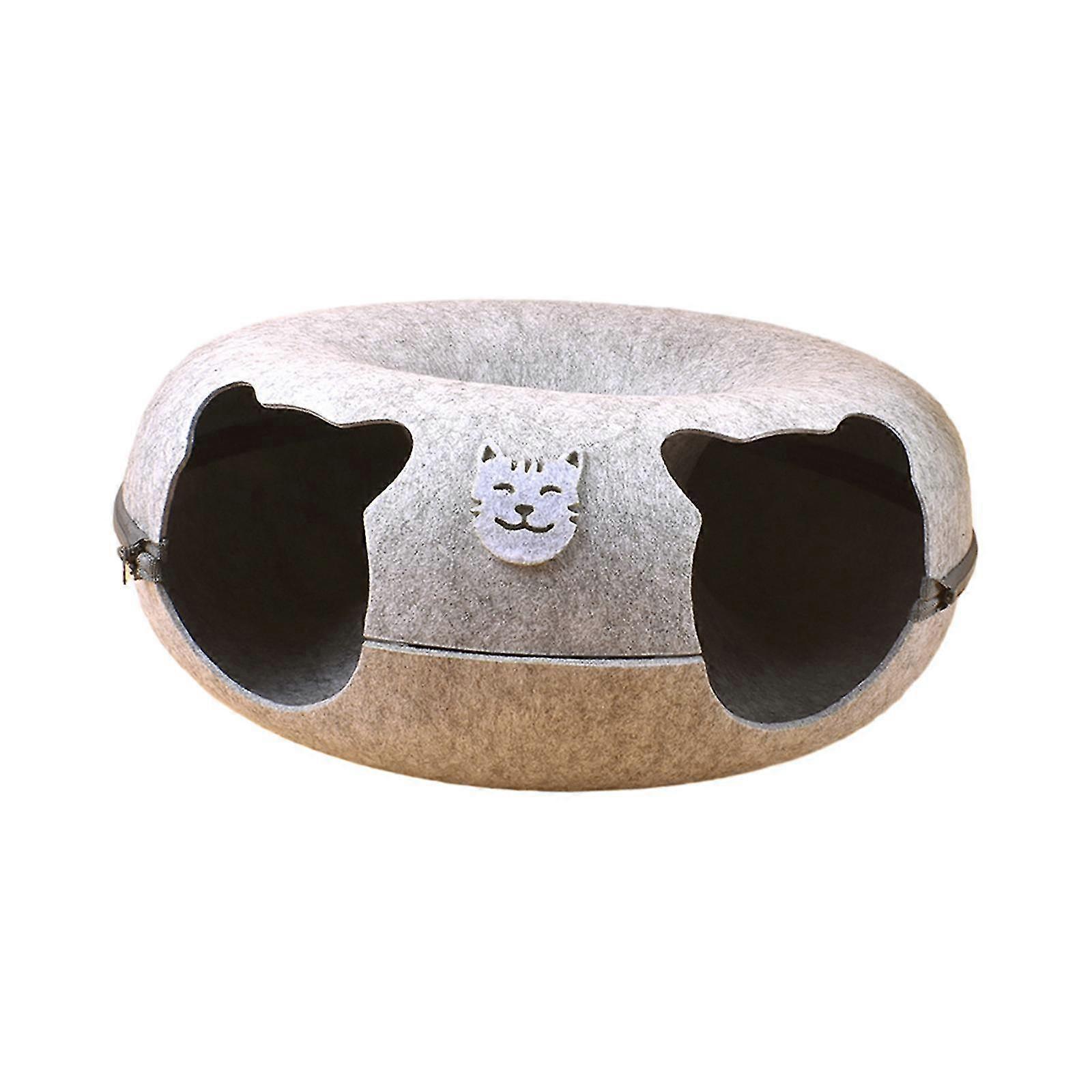 Cat Donut Tunnel, Cat Tunnel Bed, Round Pet Cat House with 2 Holes Nest, Felt Interior Cat Playing Tunnel for Indoor Cats