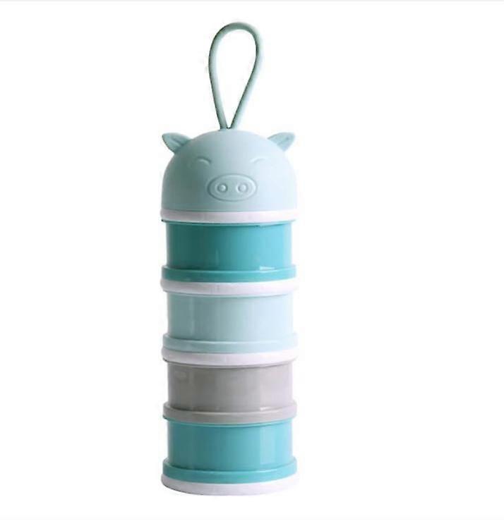 (Blue) 4 Compartment Formula Dispenser Baby Formula Dispenser Box Stackable Portable Milk Box.
