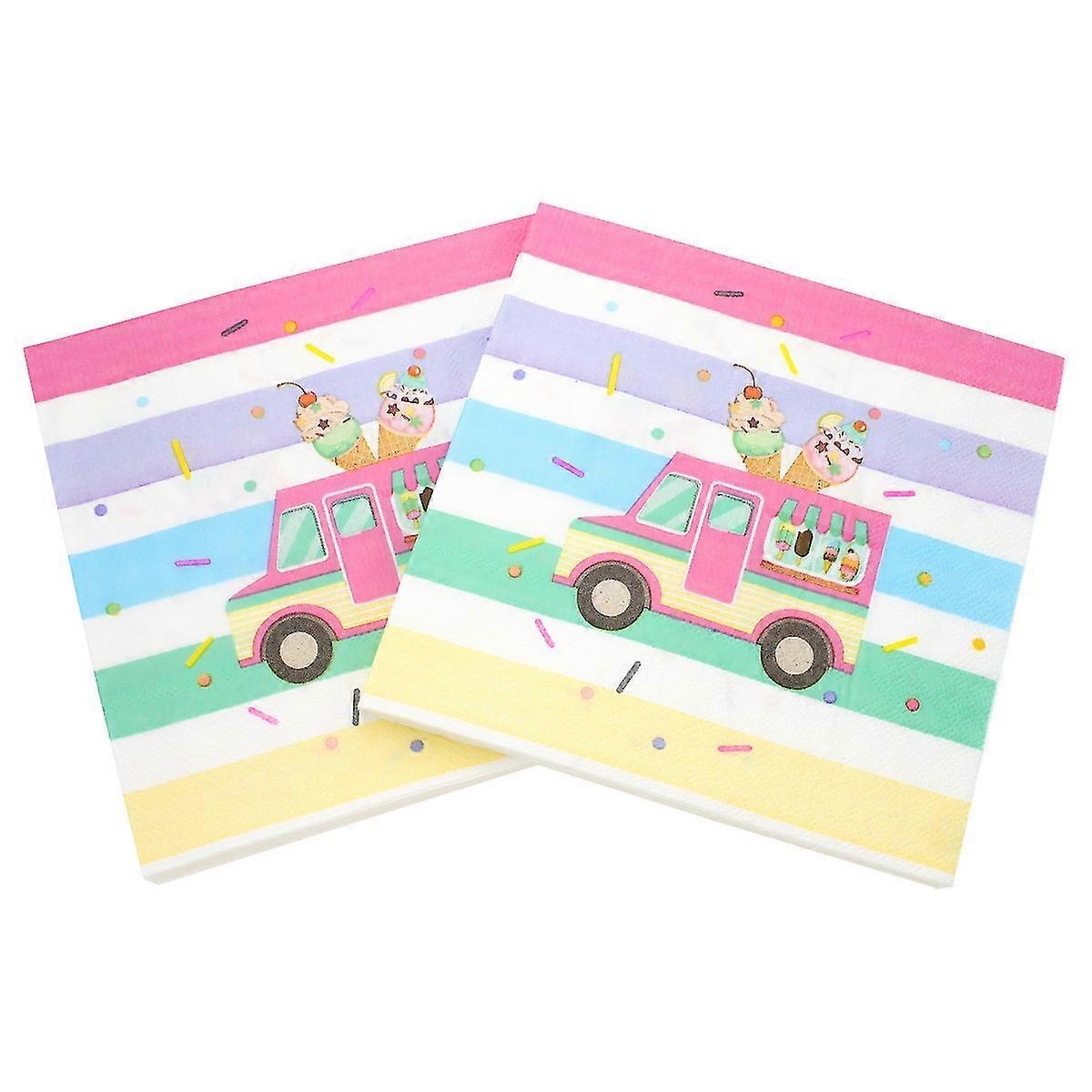 KINZON Lot de 40 serviettes en papier colores-Serviettes de table motif de crme glace, pour la gastronomie, anniversaire, mariage, dcoration de tabl