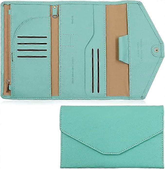 Multipurpose three fold travel passport holder (light green), RFID interception travel wallet passport holder, document manager passport case, used fo