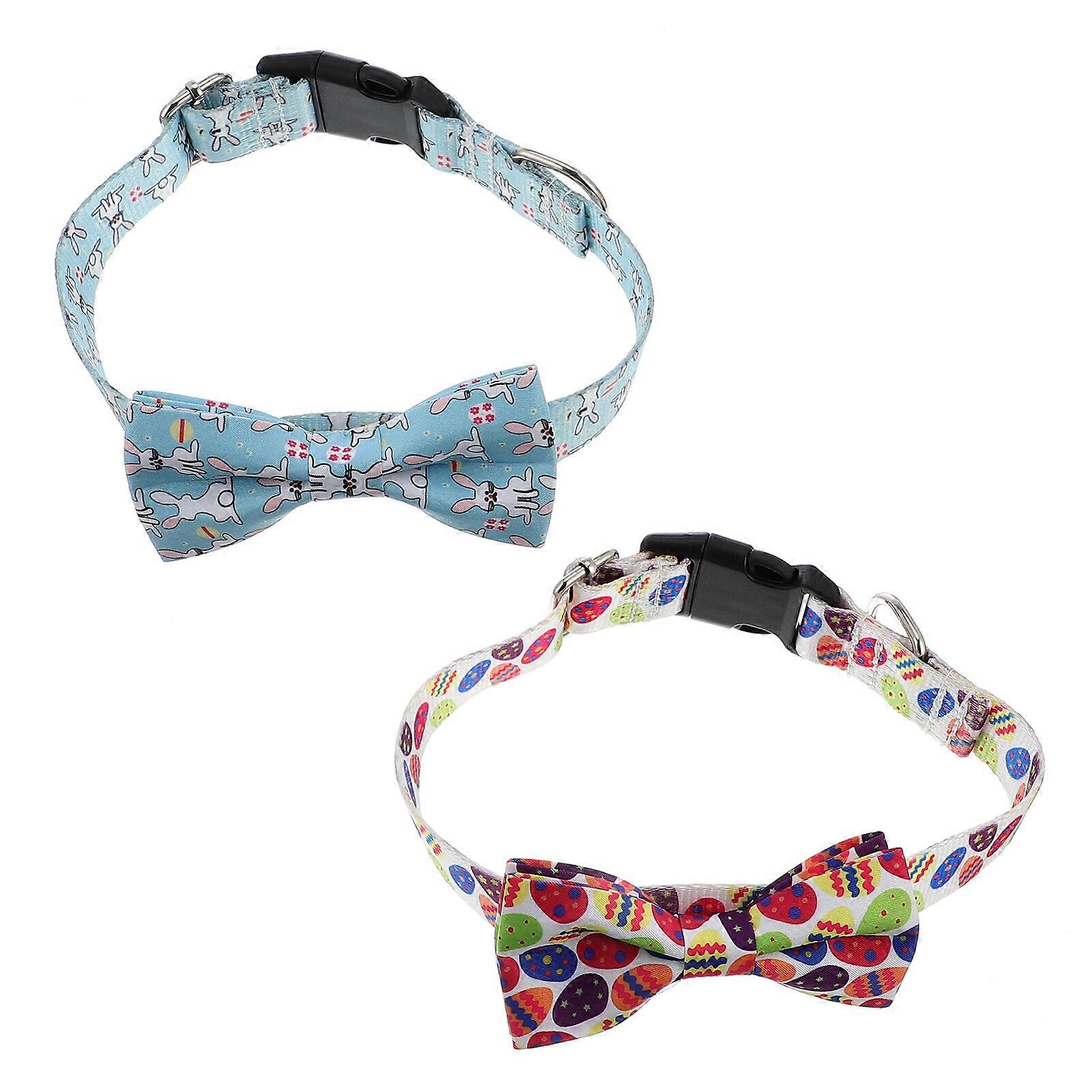 2pcs Adorable Cat Bowtie Collars Easter Theme Adjustable Dog Collars Pet Supply