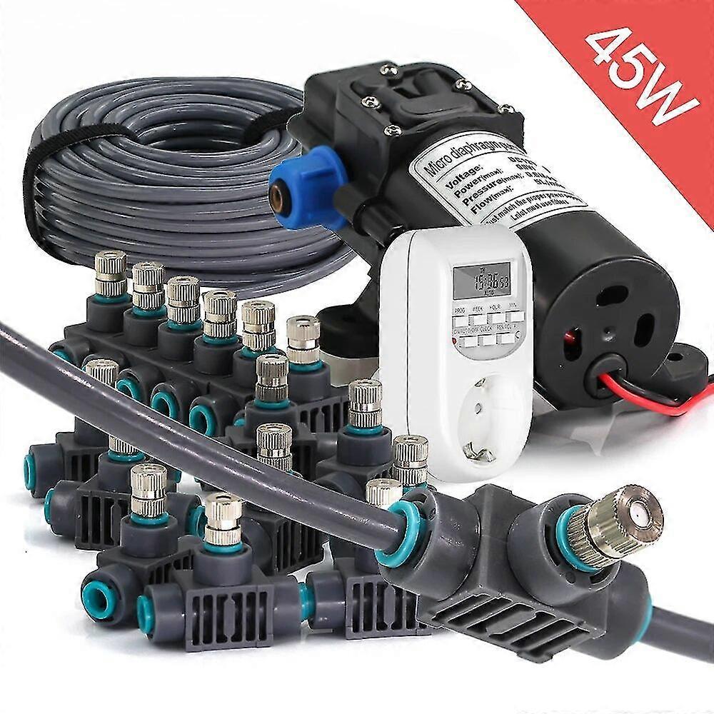 Eccellente 0,5 mm regolabile ugello a spruzzo Attrezzatura di irrigazione automatica 45w Pompa Timer Kit di appannamento per piante da giardino Sistema di raffreddamento nebulizzante